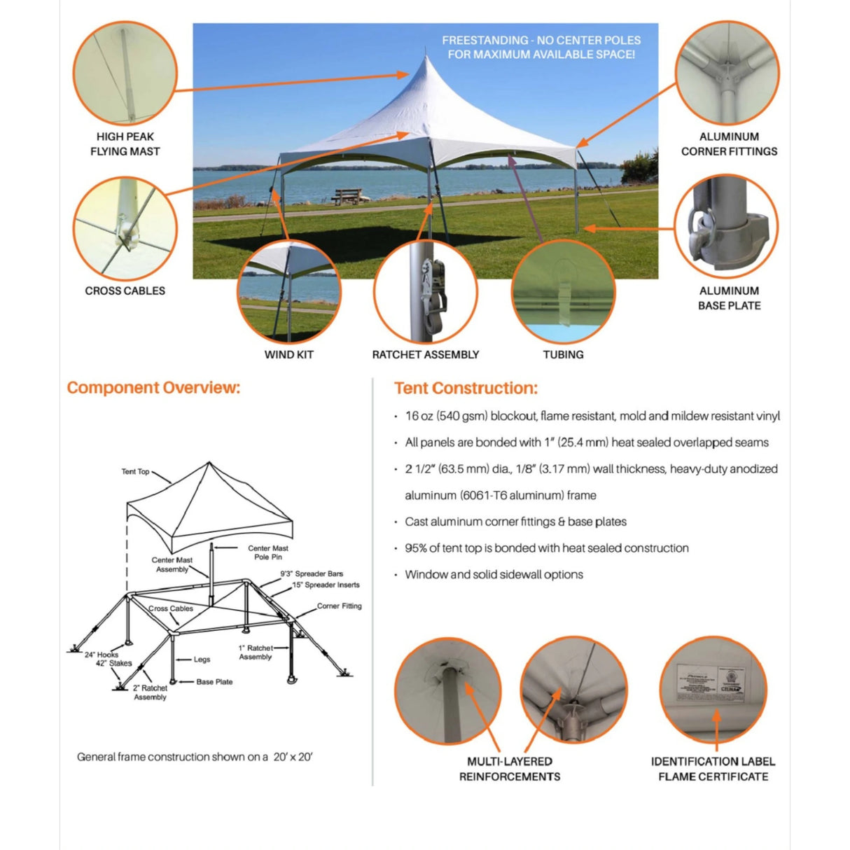 20' x 20' High Peak Cross Cable Tent